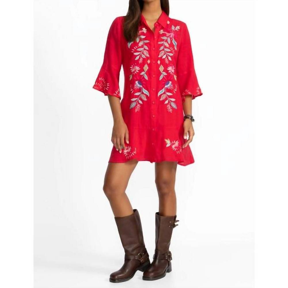 Johnny Was Red Embroidered Mini Dress